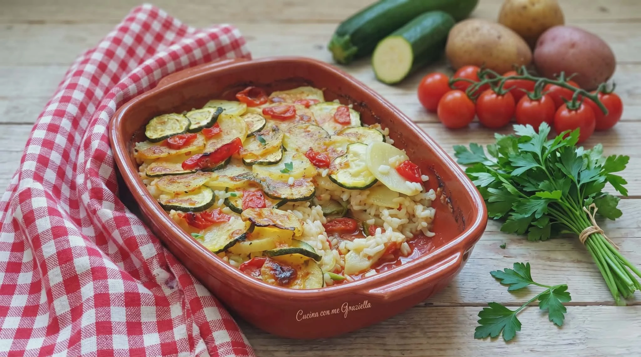 Tiella di riso patate e zucchine