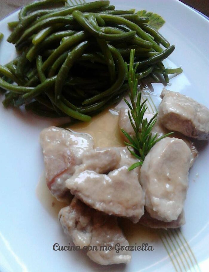Filetto di maiale al vino bianco e fagiolini 