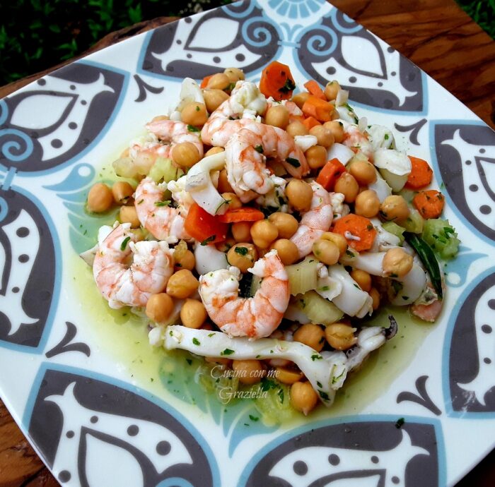 insalata fredda di ceci mazzancolle e seppie 