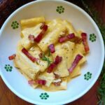 Pasta con crema di zucca e ricotta con pancetta