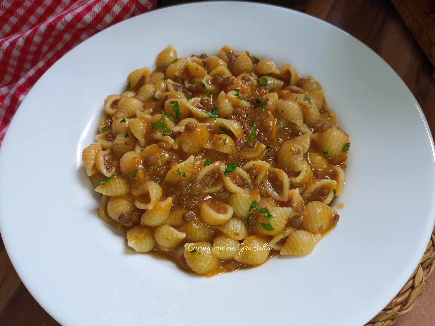 Pasta zucca e lenticchie