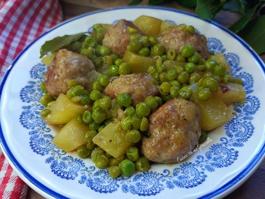 Polpette in umido con patate e piselli