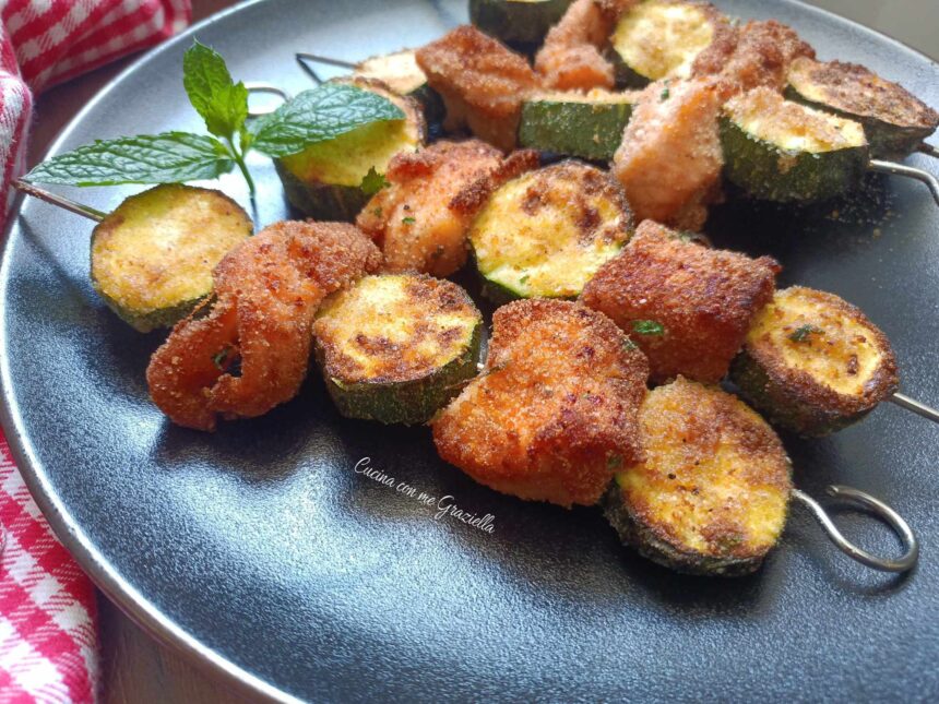 Spiedini di salmone e zucchine