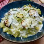 Pasta con crema di zucchine e fonduta parmigiano