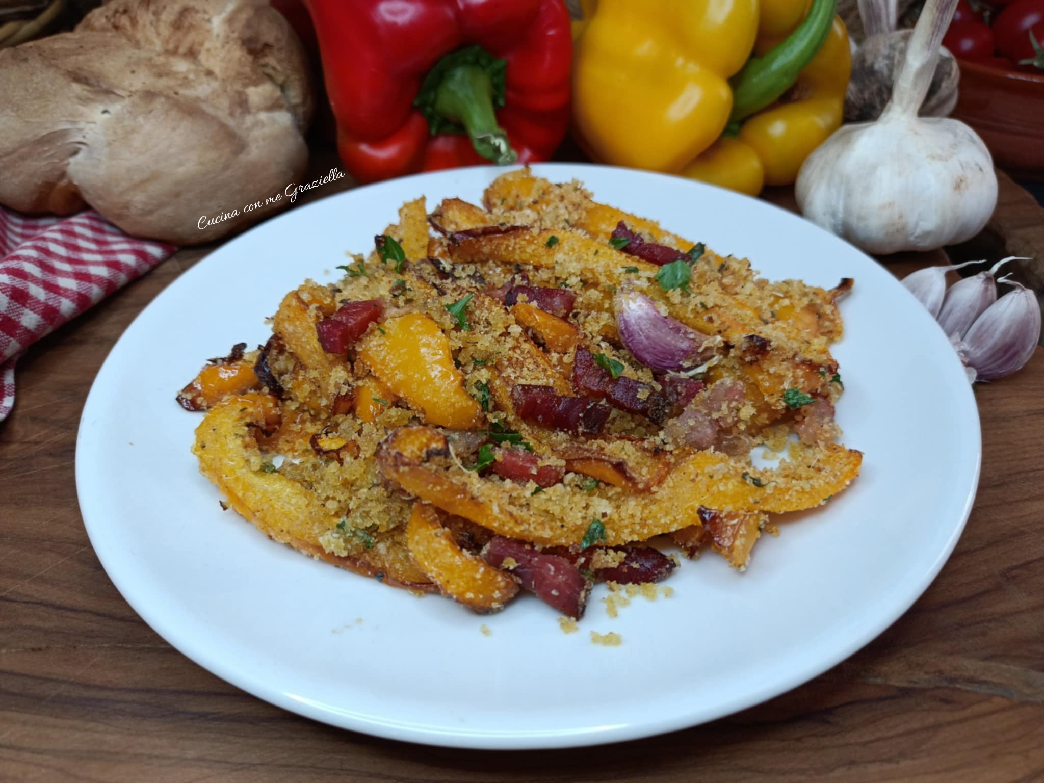 Peperoni gratinati con origano e speck