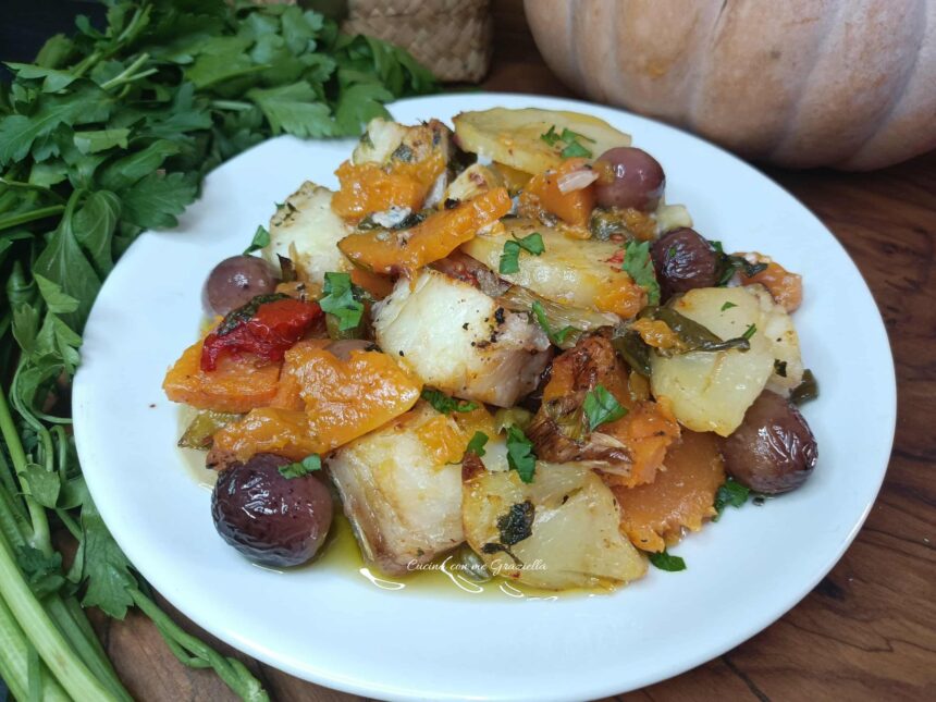 Baccalà al forno con patate e zucca