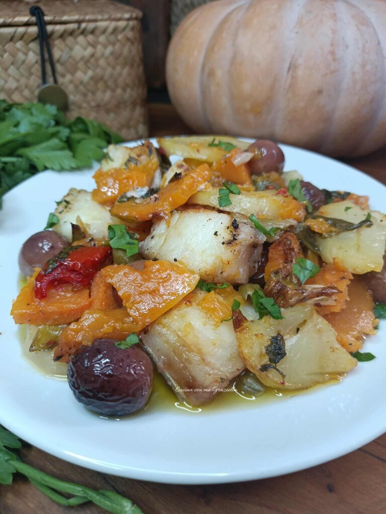 Baccalà al forno con patate e zucca