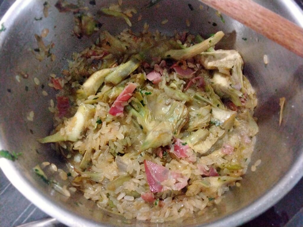 riso carciofi e speck