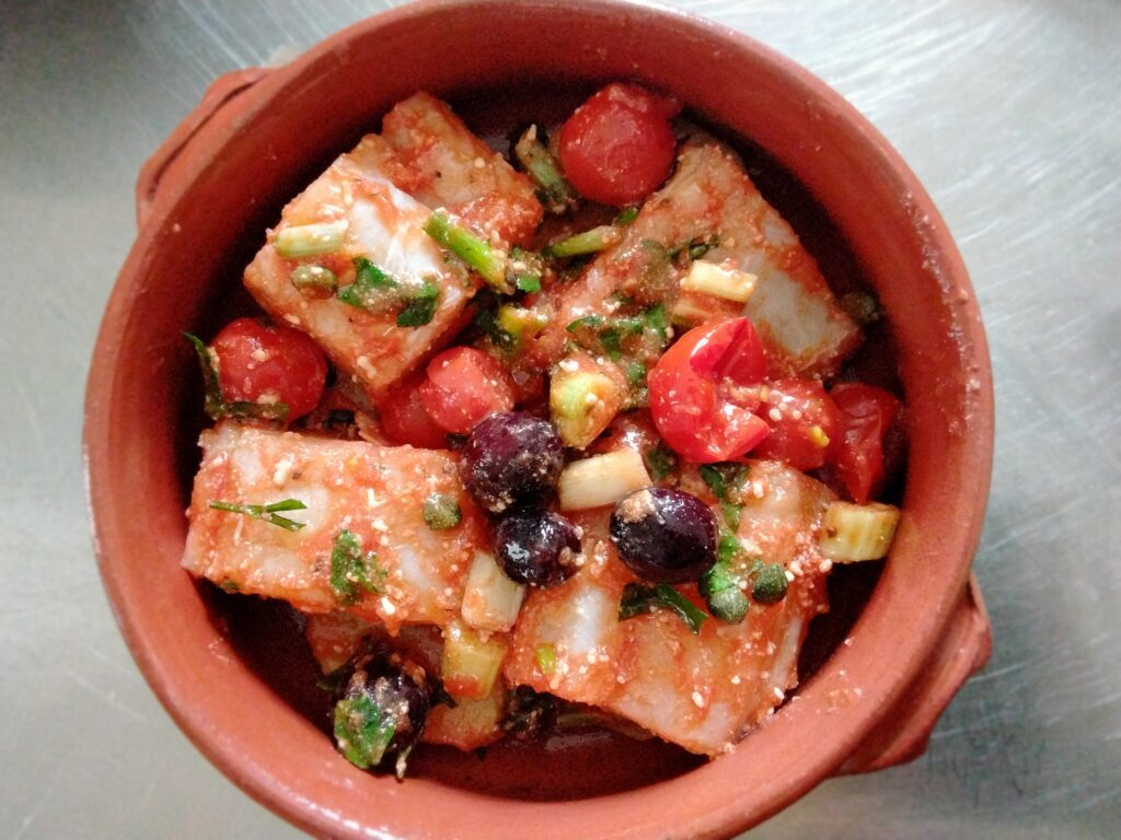 baccalà e pomodori in tegame