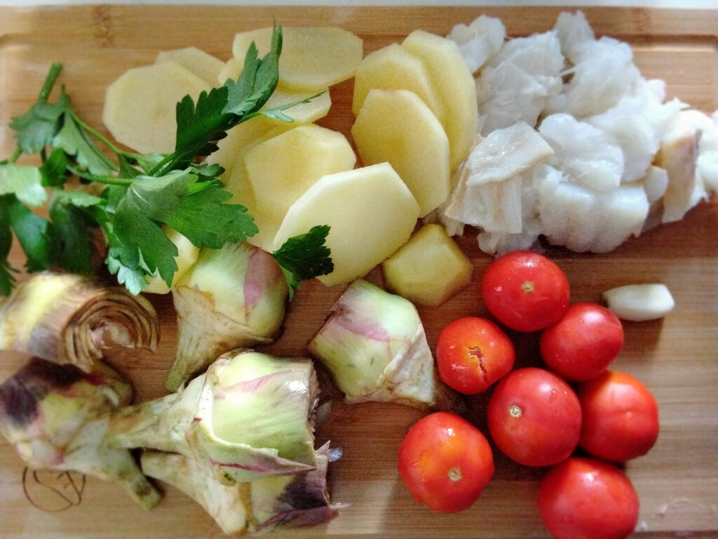 Patate carciofi e baccalà