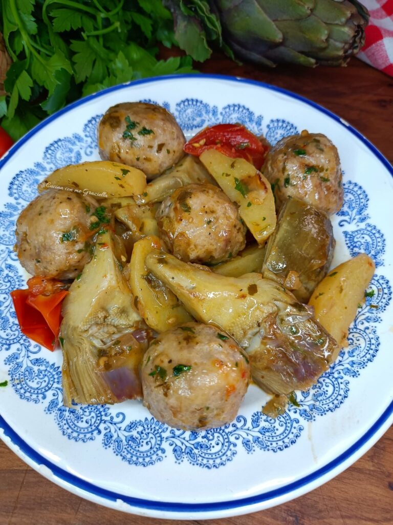 polpette in umido con patate e carciofi