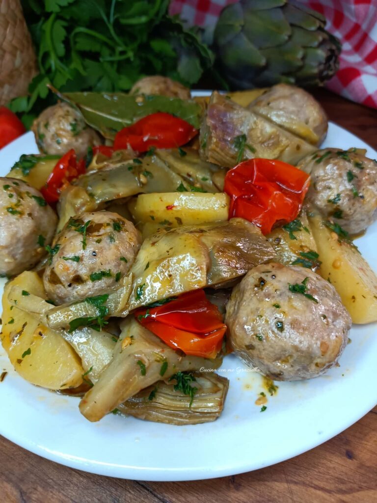 polpette in umido con patate e carciofi