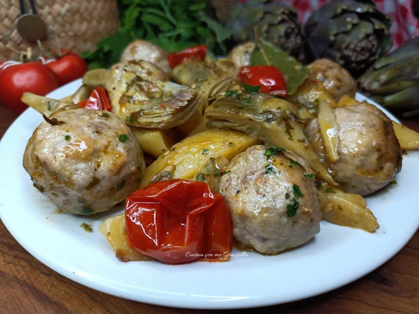 Polpette in umido con patate e carciofi