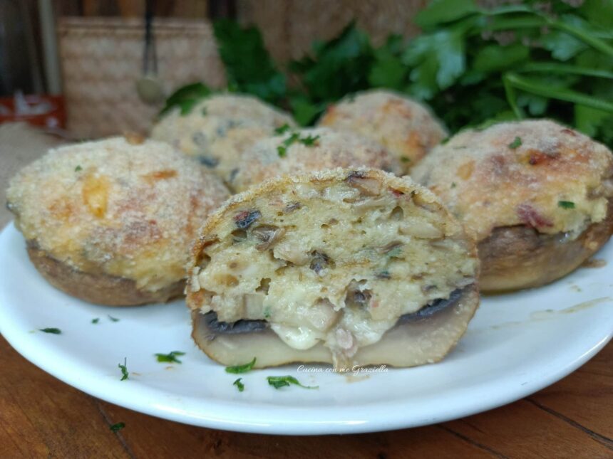 Funghi ripieni di fontina e speck
