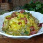tagliatelle ai carciofi con crema di patate allo zafferano e speck