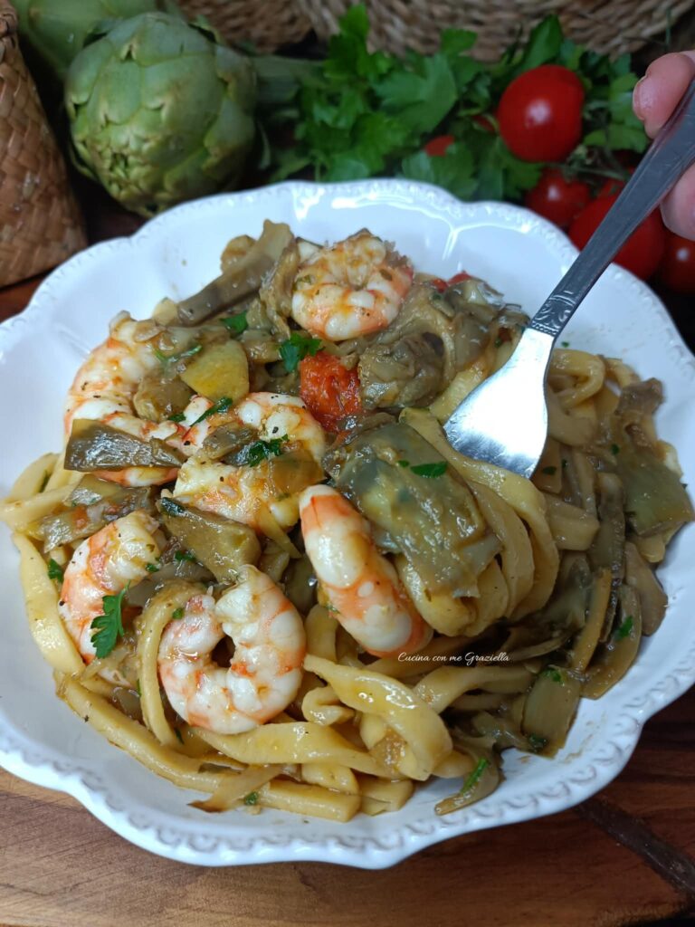 Pasta carciofi e gamberi