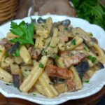Pasta funghi e pancetta cremosa