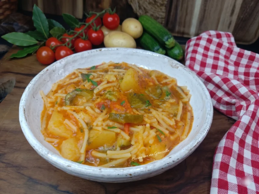 Minestra di pasta con zucchine e patate in umido