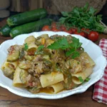 Pasta con ragù di carne e zucchine