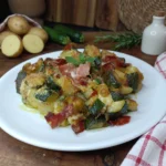 Patate e zucchine sabbiose al forno con speck e fontina