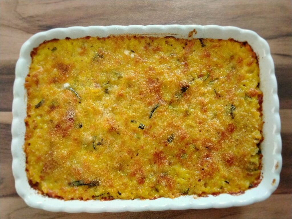 Sformato di riso allo zafferano zucchine e speck cotto