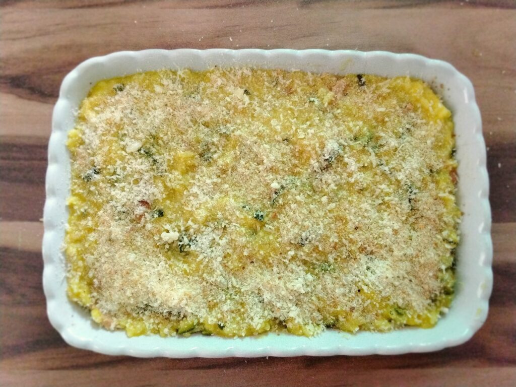 Sformato di riso allo zafferano zucchine e speck crudo