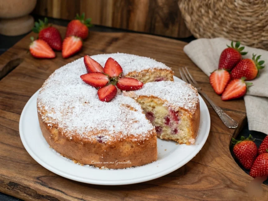Torta allo yogurt con cocco e fragole